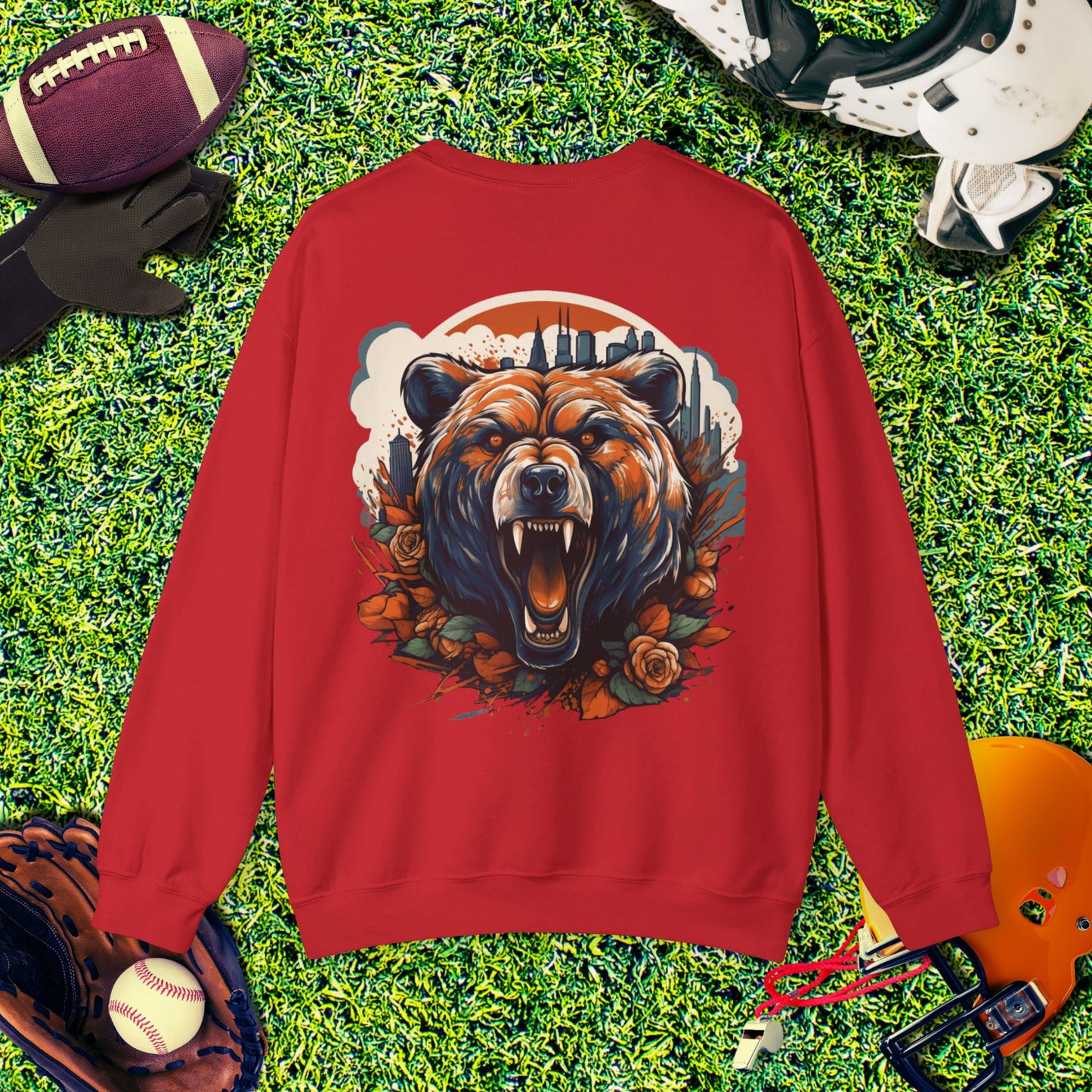 Chicago Bears Skyline Roaring Bear (Back) Crewneck Sweatshirt