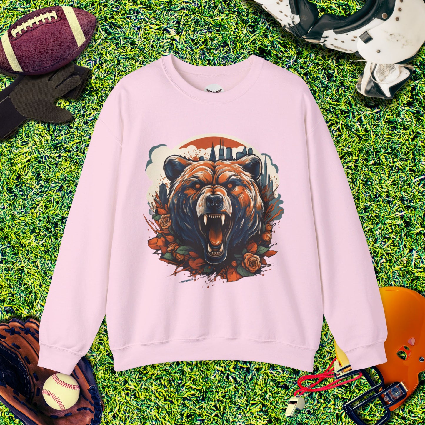 Chicago Bears Skyline Roaring Bear Crewneck Sweatshirt