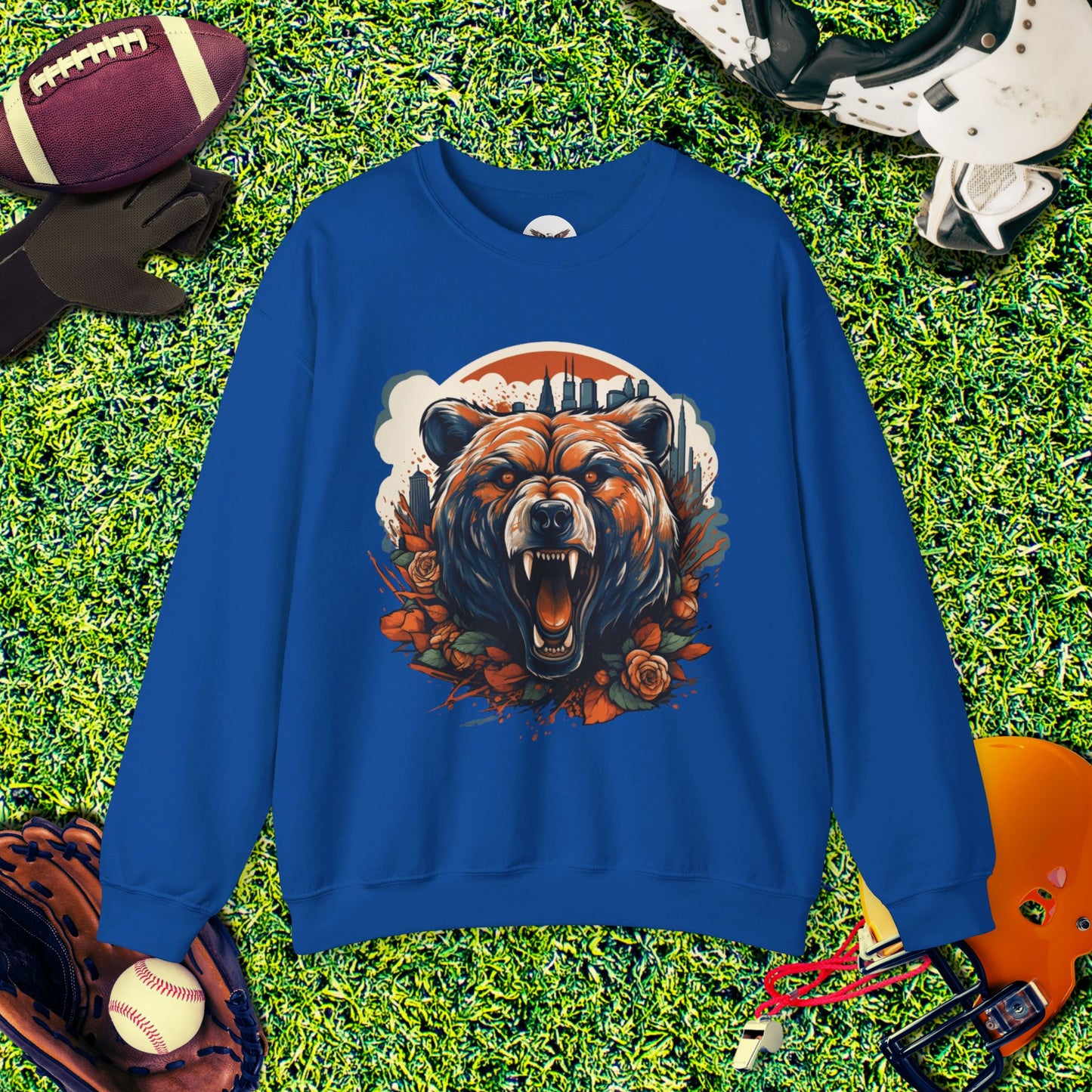 Chicago Bears Skyline Roaring Bear Crewneck Sweatshirt