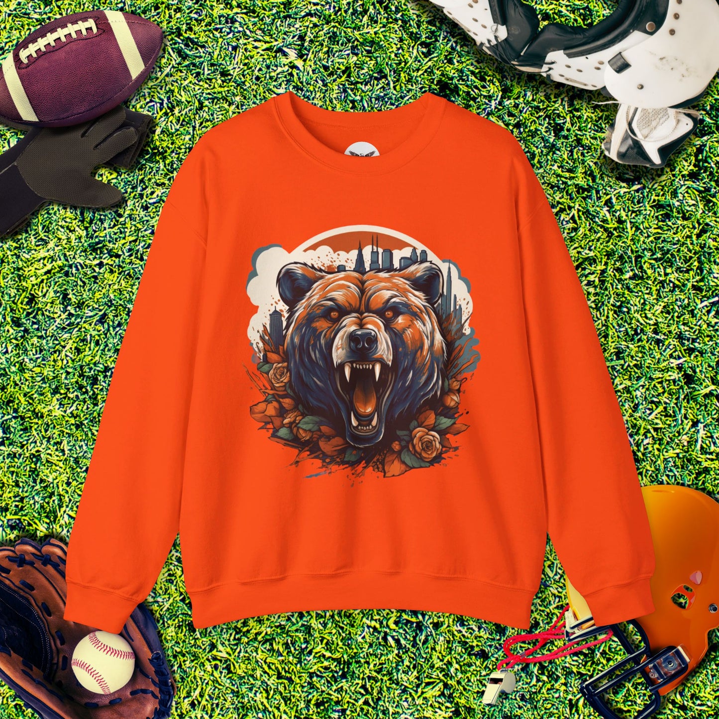 Chicago Bears Skyline Roaring Bear Crewneck Sweatshirt