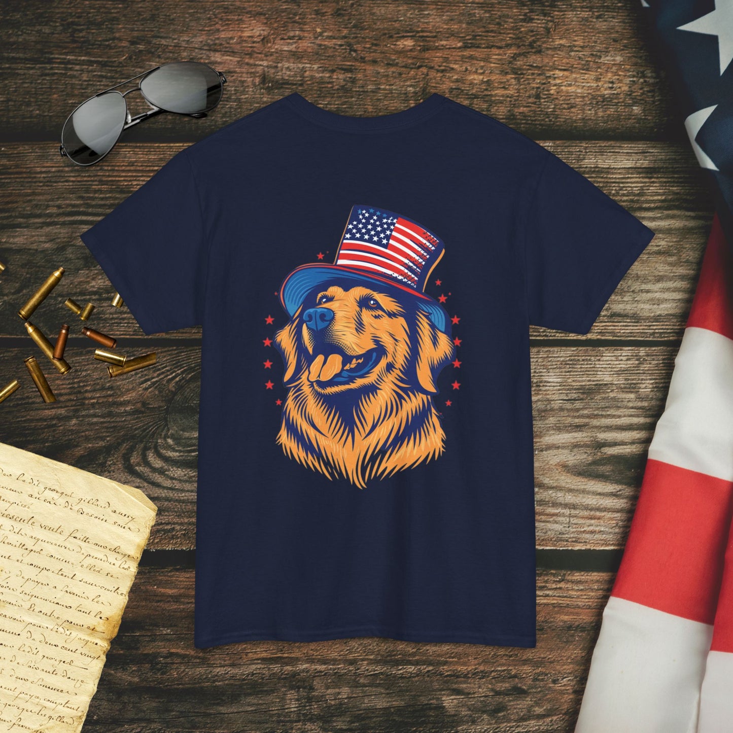 Golden Patriotic Pup (Back) T-Shirt