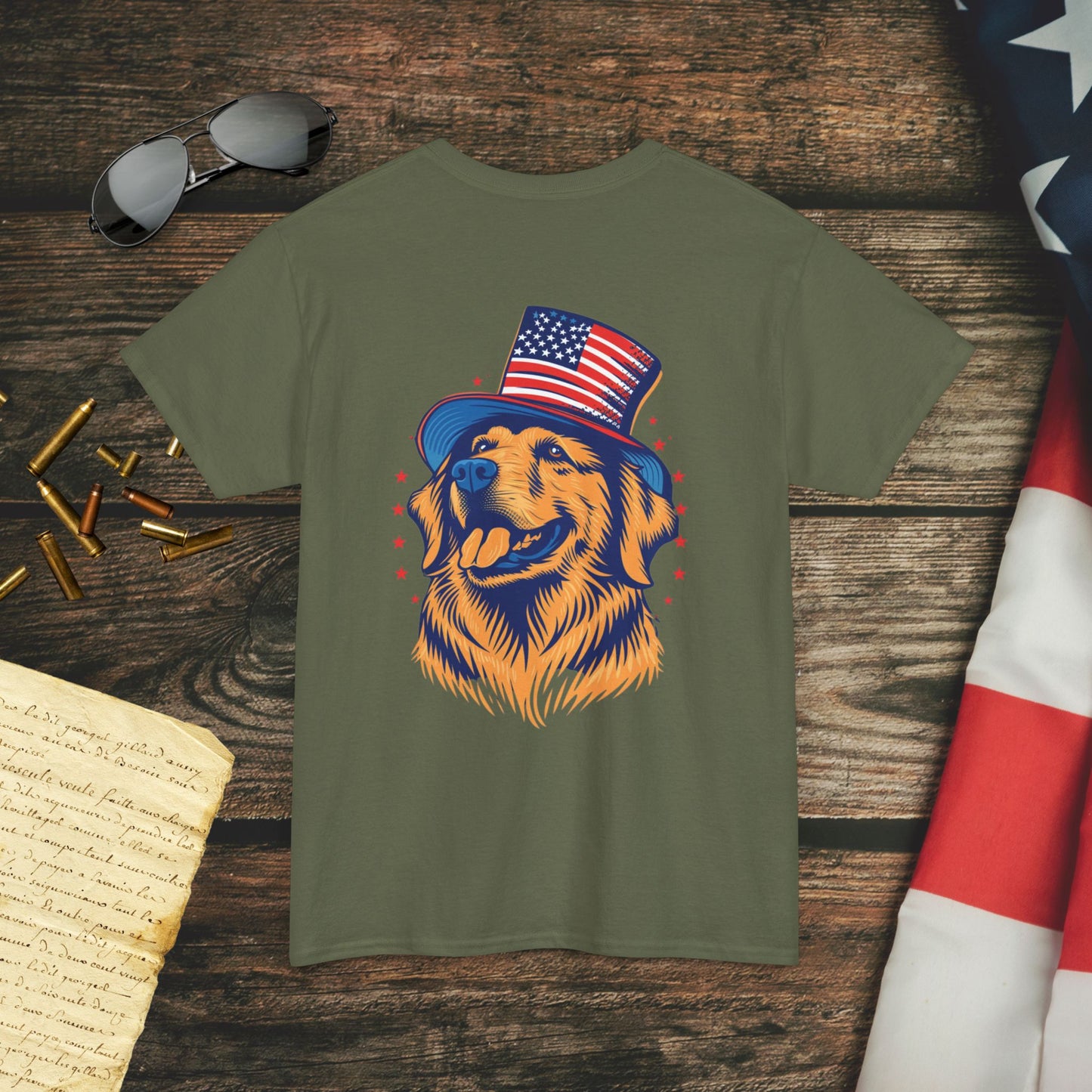 Golden Patriotic Pup (Back) T-Shirt