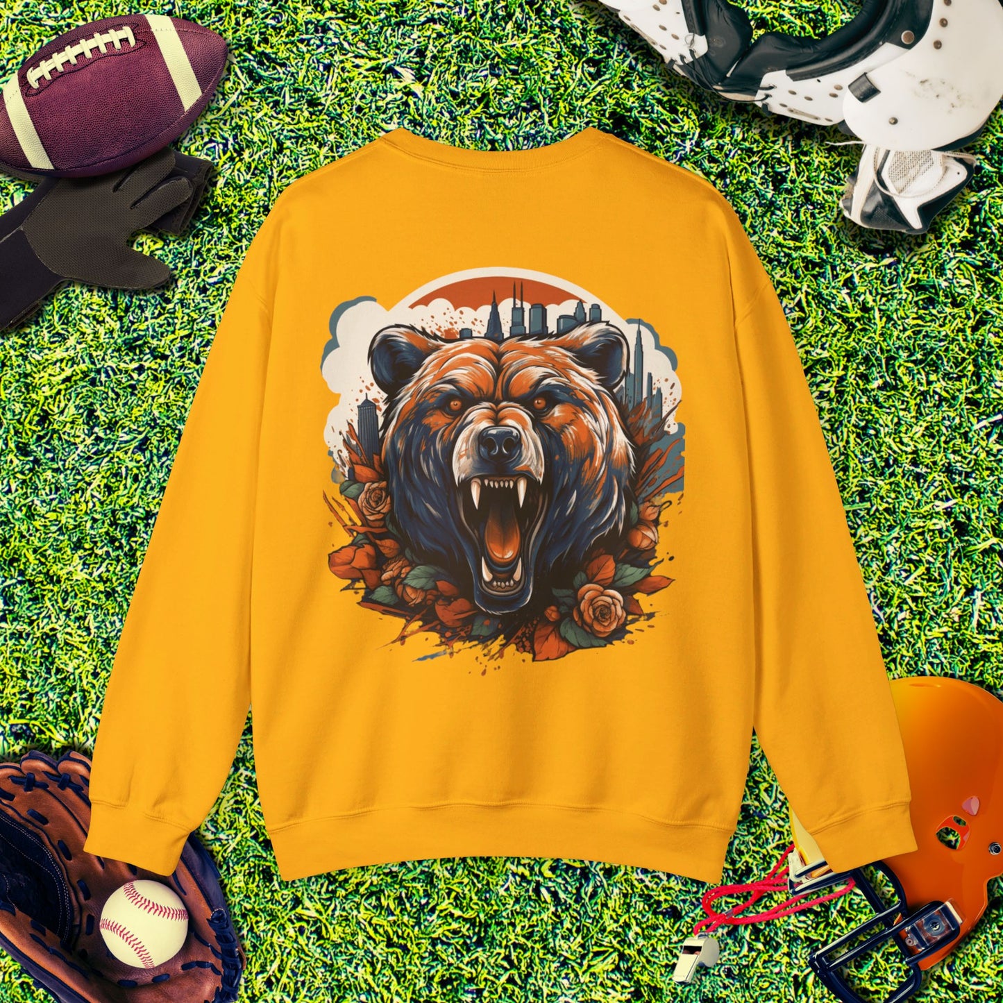 Chicago Bears Skyline Roaring Bear (Back) Crewneck Sweatshirt