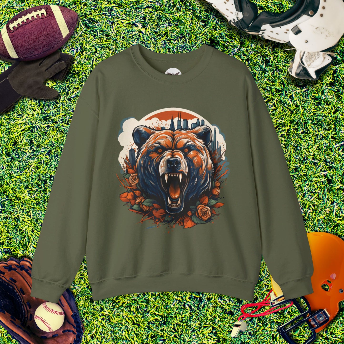 Chicago Bears Skyline Roaring Bear Crewneck Sweatshirt