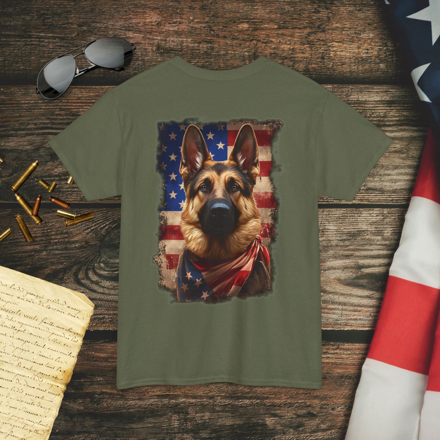 Liberty Pup Patriotic German Shepherd (Back) T-Shirt