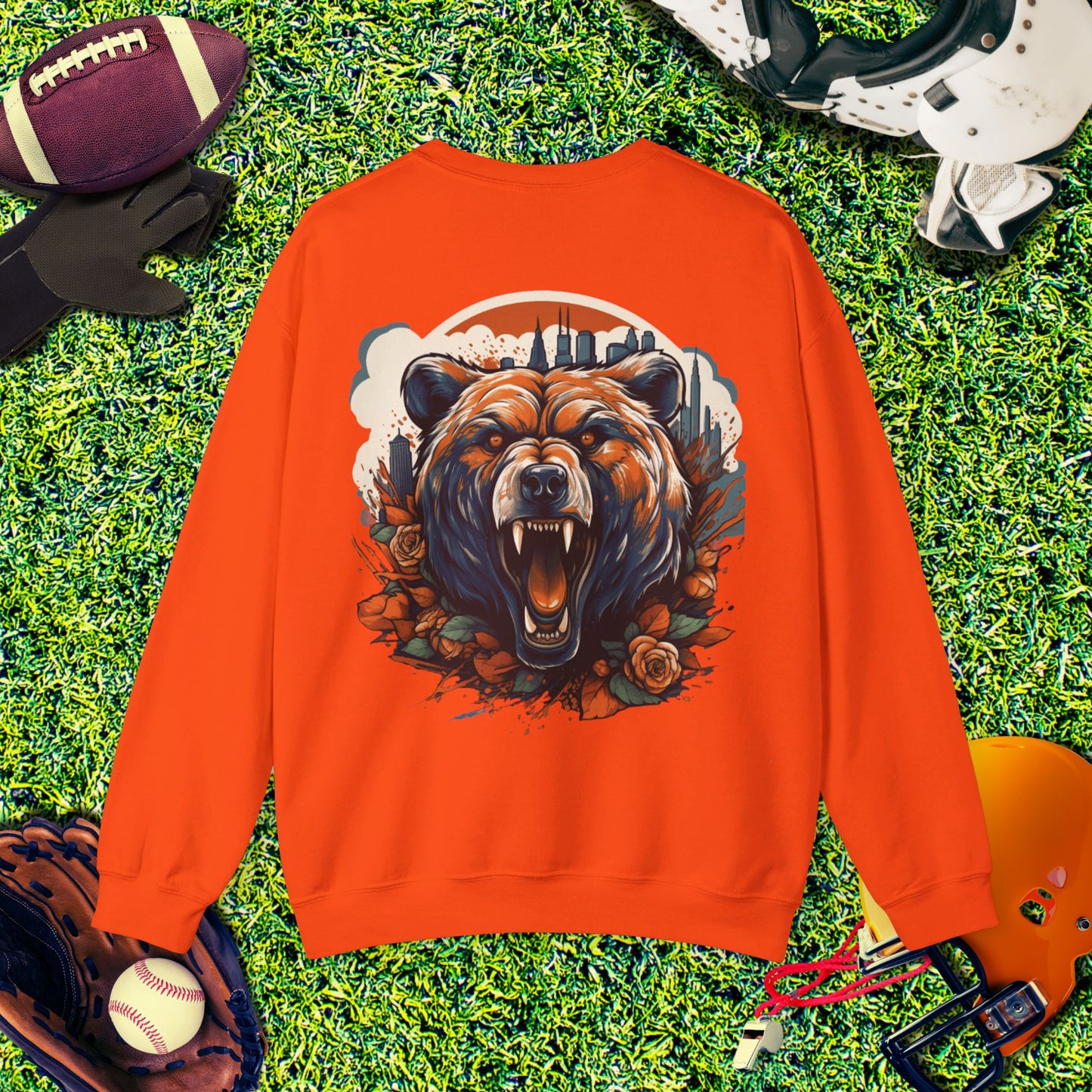 Chicago Bears Skyline Roaring Bear (Back) Crewneck Sweatshirt