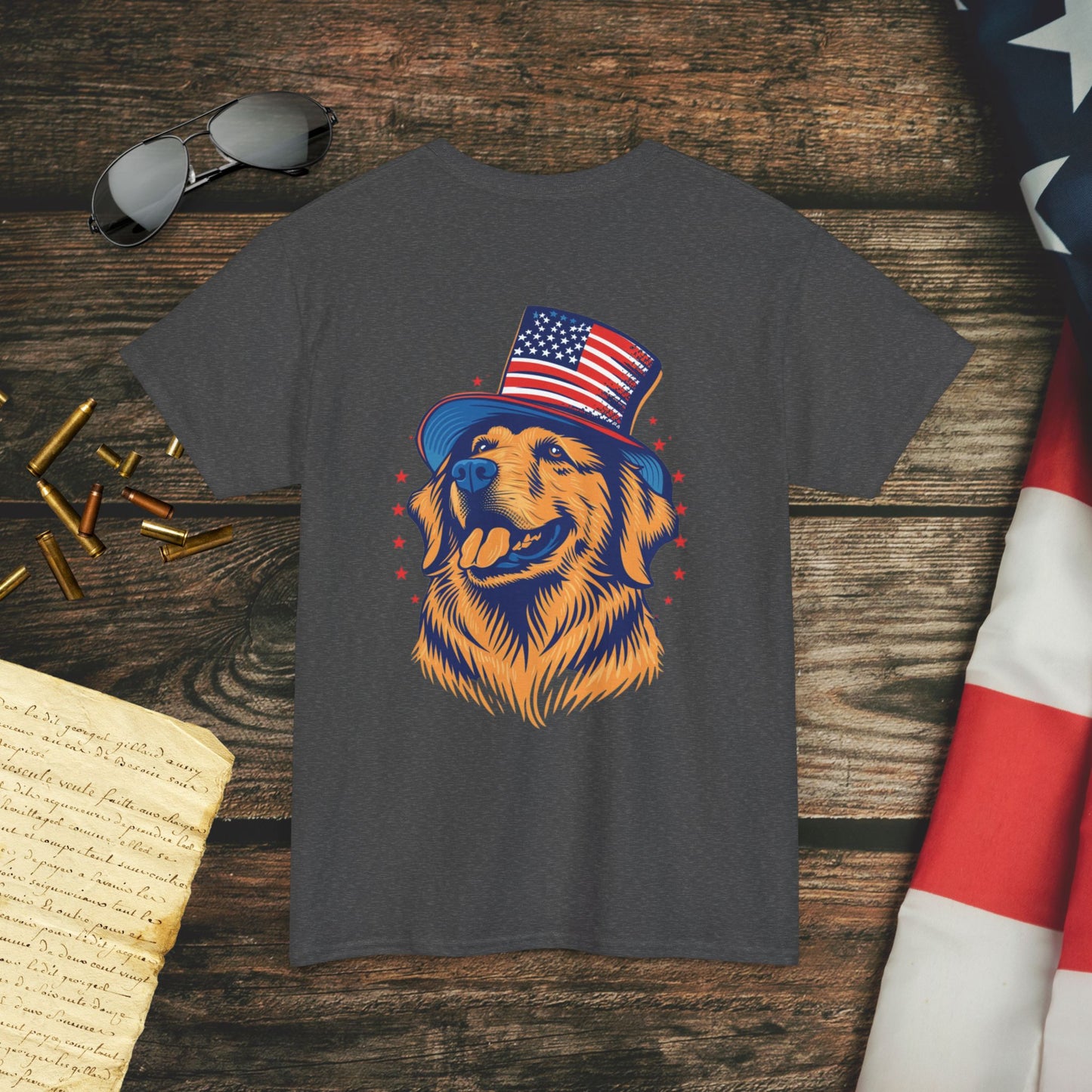 Golden Patriotic Pup (Back) T-Shirt