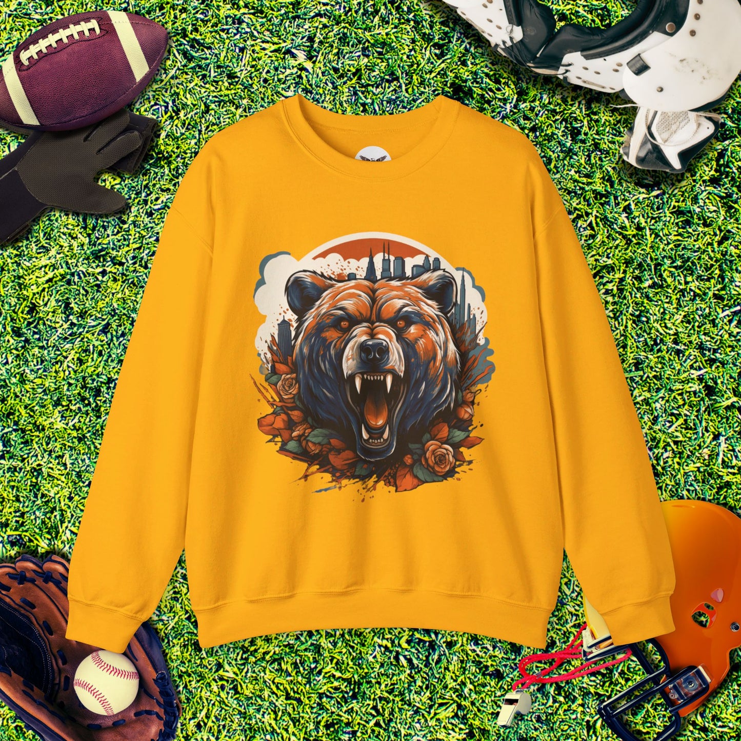 Chicago Bears Skyline Roaring Bear Crewneck Sweatshirt