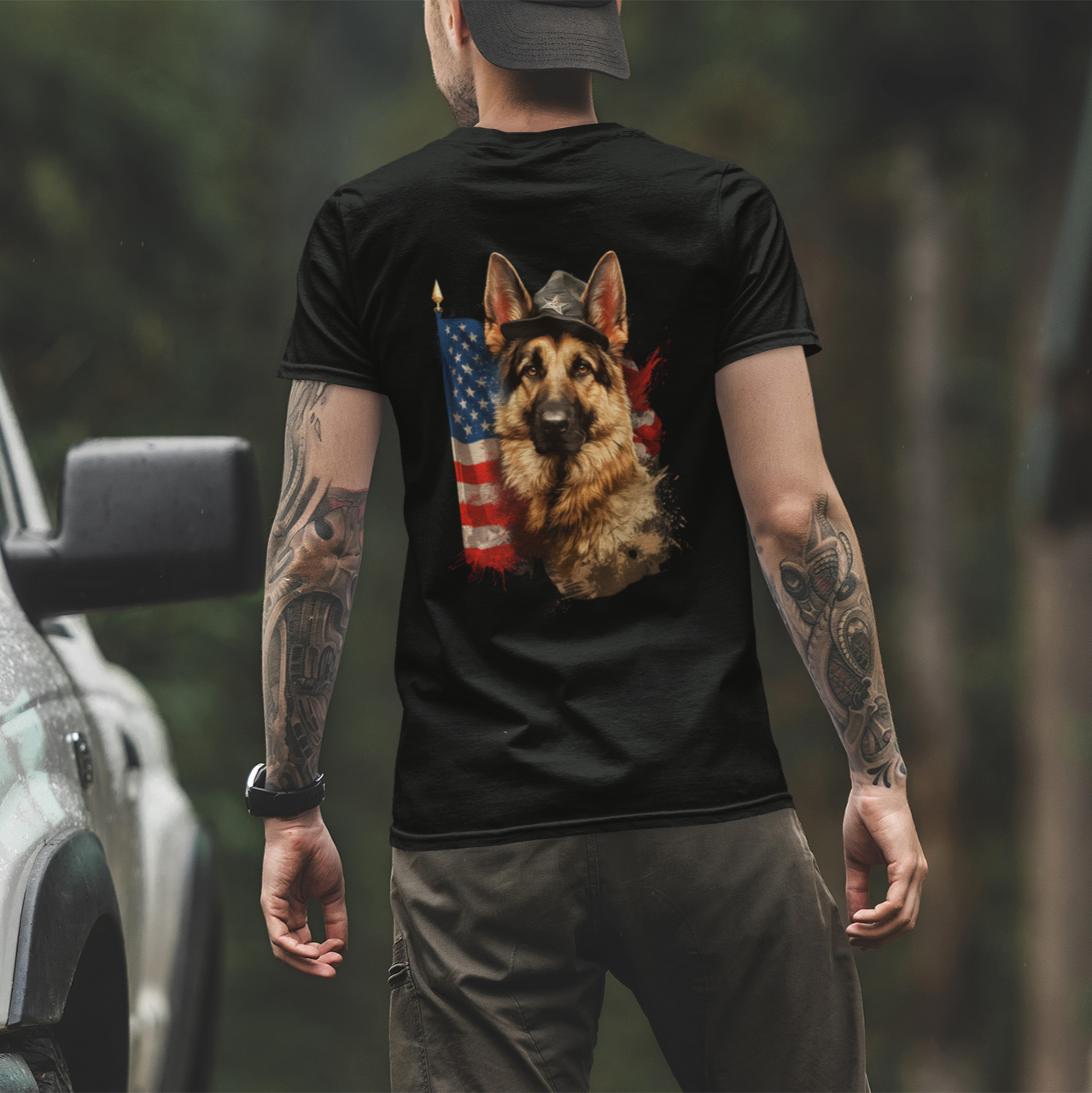 Patriotic German Shepherd (Back) T-Shirt