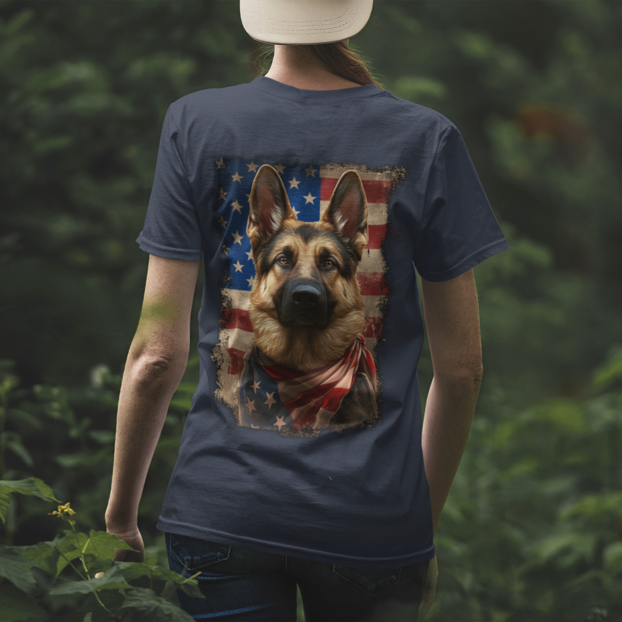 Liberty Pup Patriotic German Shepherd (Back) T-Shirt